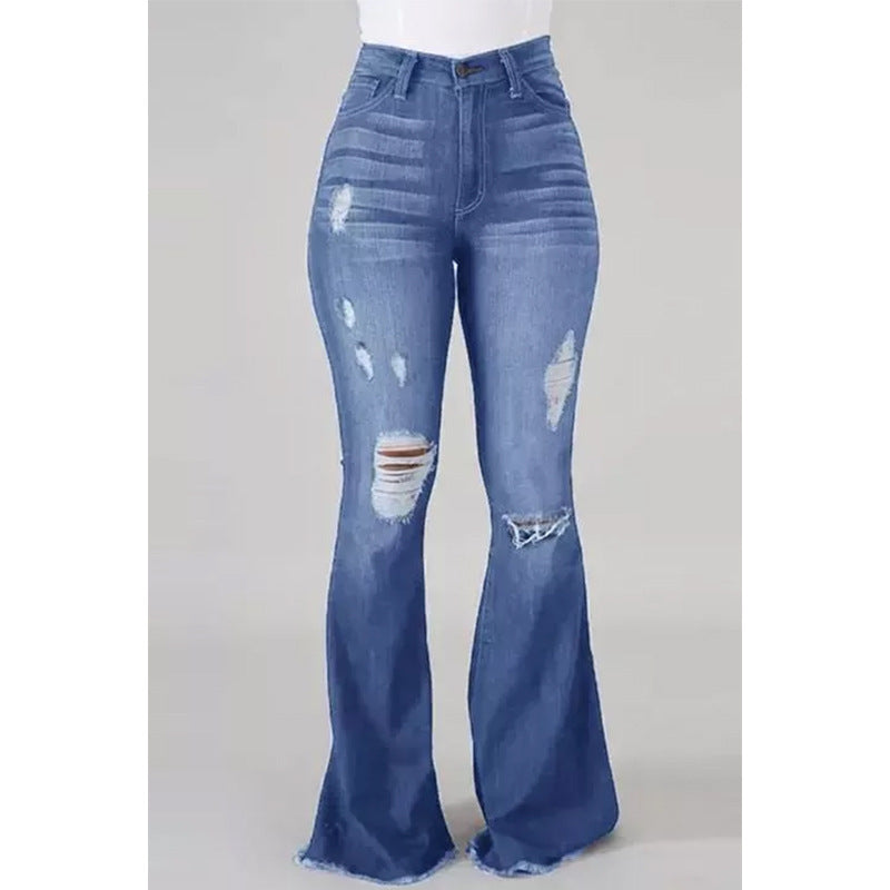 Unique High Elastic Ripped Waist Flared Jeans