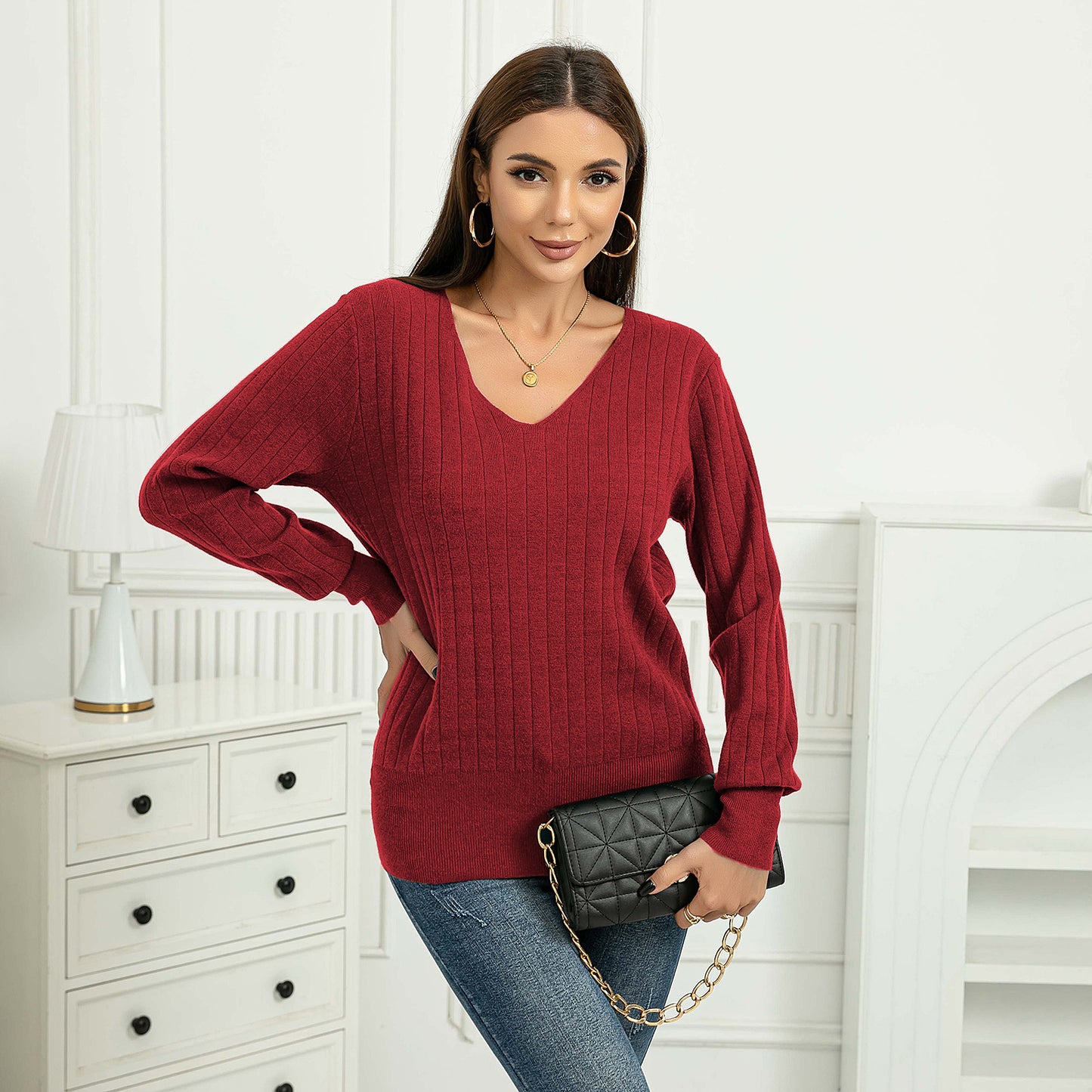 Women's Solid Color Bottoming Long Sleeve Pullover Sweater