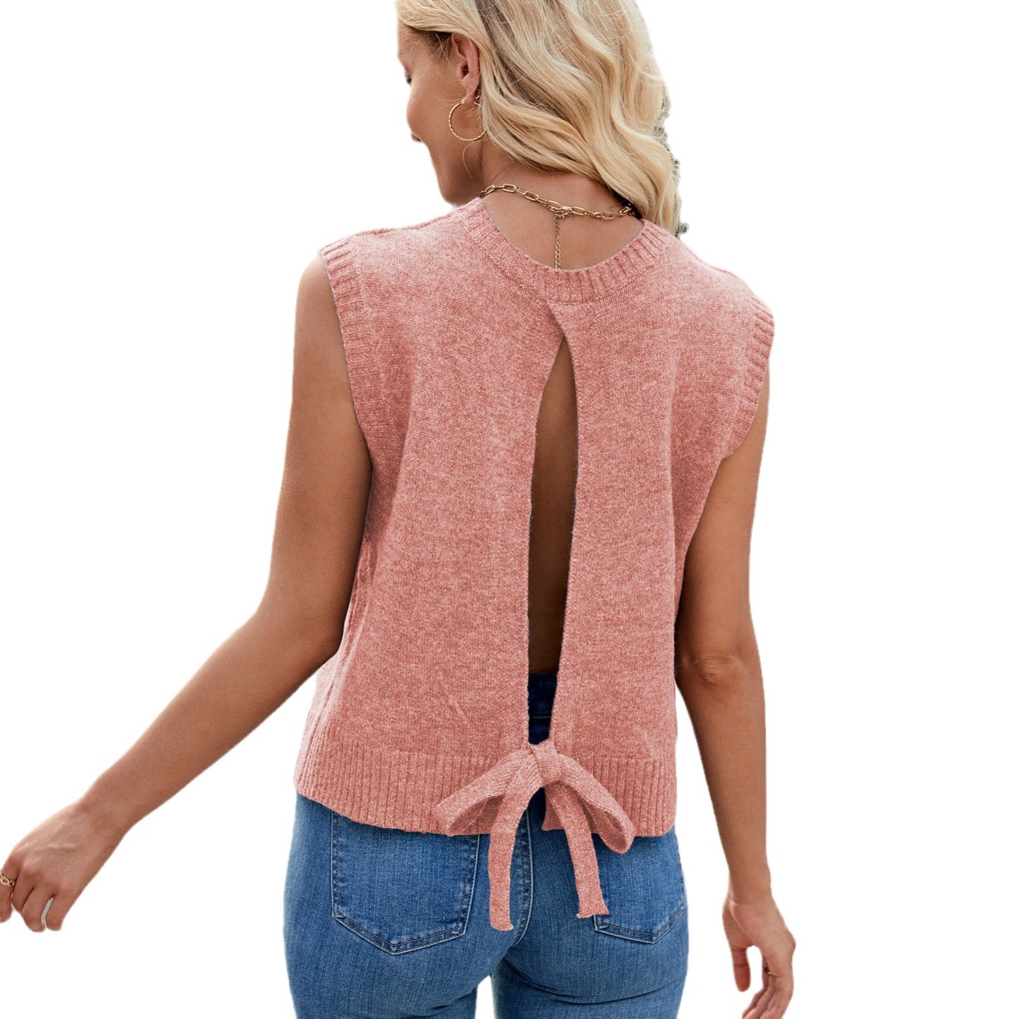 Graceful Women's Summer Knitted Back Slit Sweaters