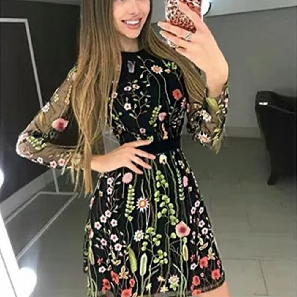 Women's Spring Embroidered Bohemian Flower A- Line Skirts