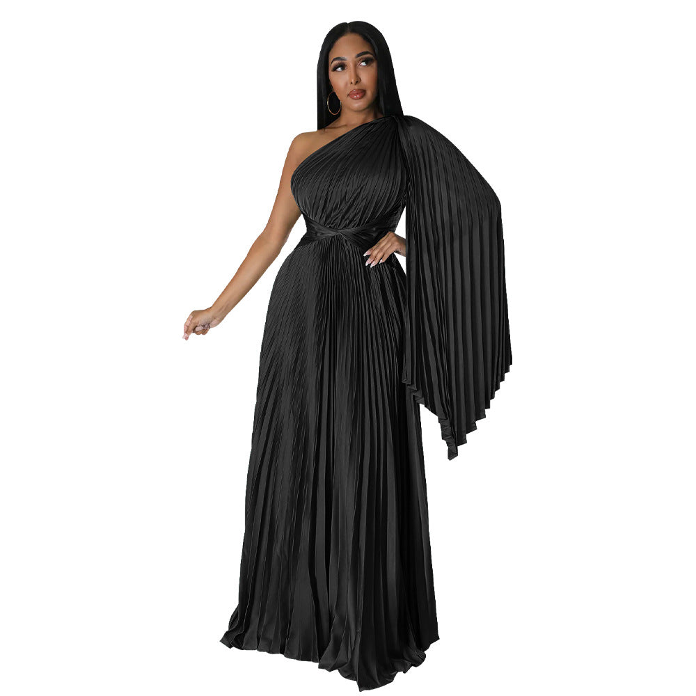 Women's Fashion Wear Pleated Diagonal Collar Tight Waist Skirts