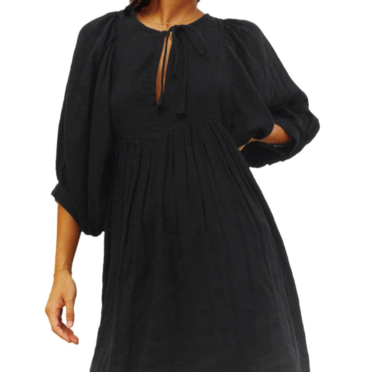 Women's Solid Color Loose Lantern Sleeve Casual Temperament Dress