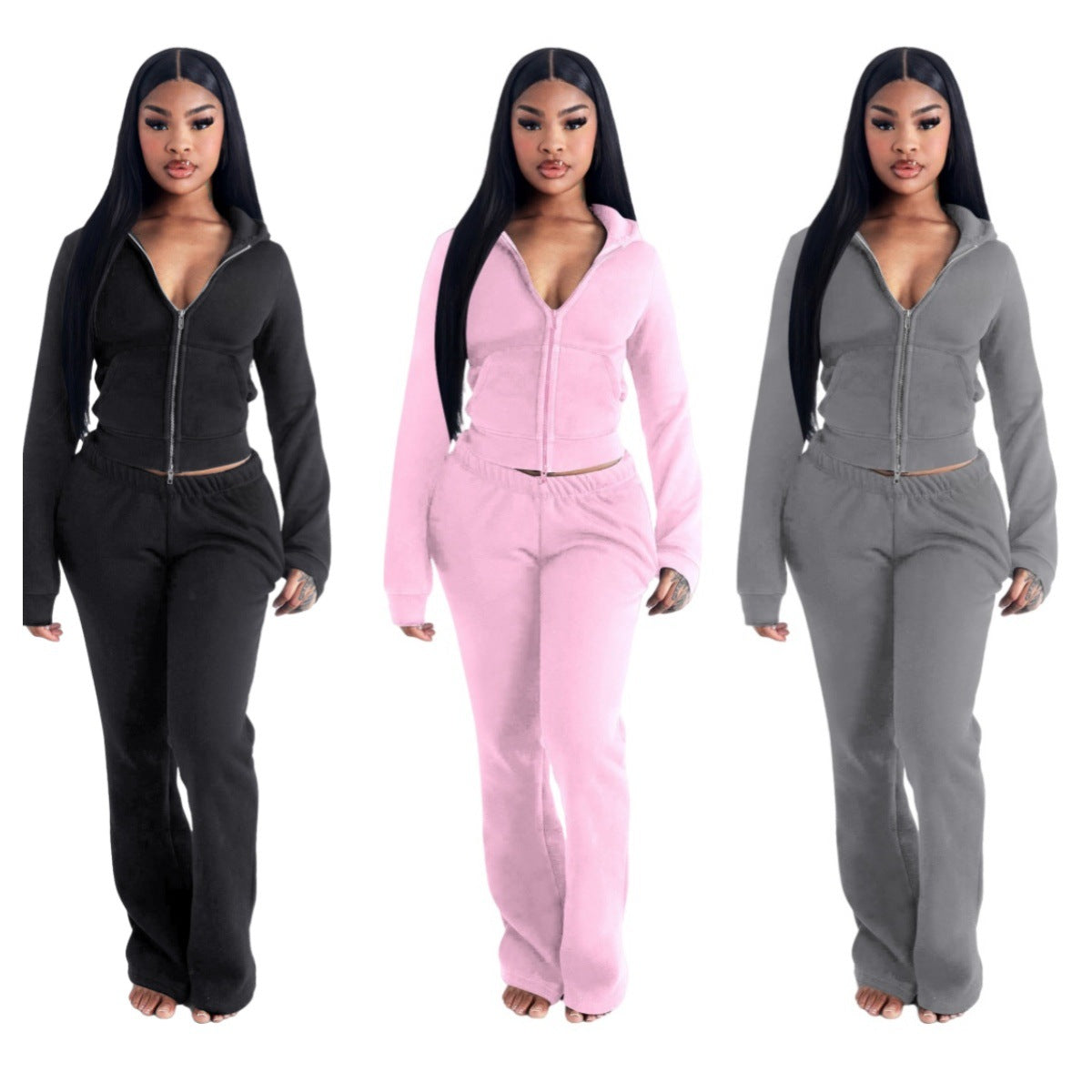 Women's Fashion Elegant Hooded Double Open Two-piece Suits