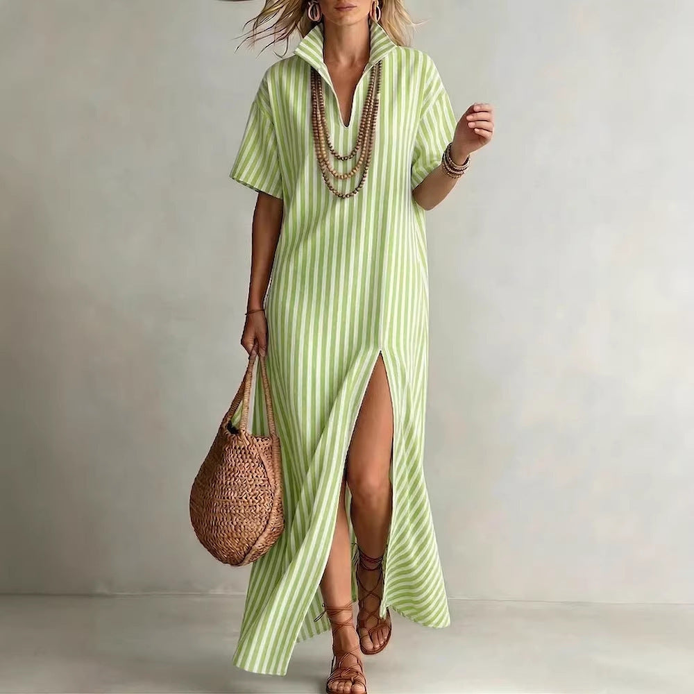 Women's Summer Sleeve Striped Slit Cotton Linen Shorts