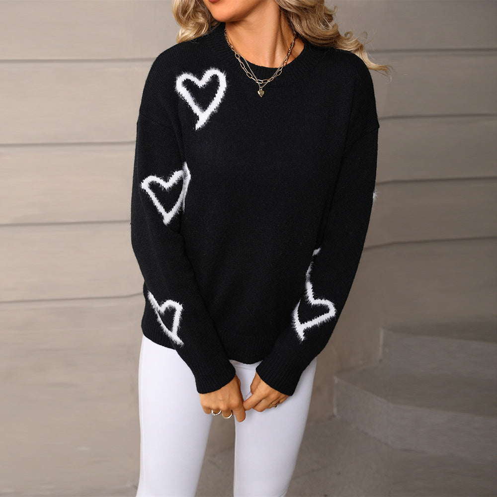 Women's Love Valentine's Day Round Neck Pullover Sweaters