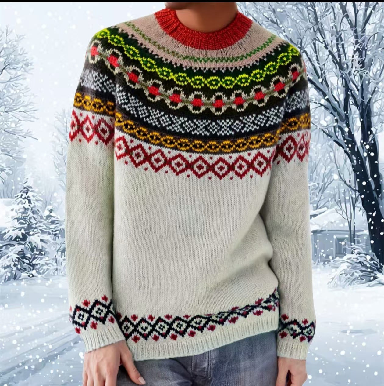 Women's Round Neck Multicolor Loose Fashion Pullover Sweater