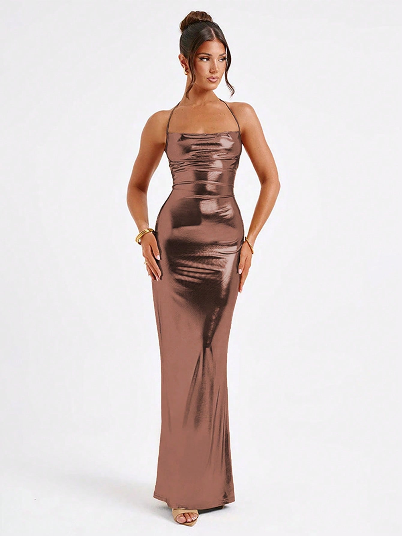 Women's Autumn Elegant Pure Color Halter Sling Swing Dress