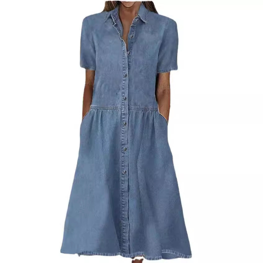 Spring Collar Casual Denim Sleeve Dress Shorts