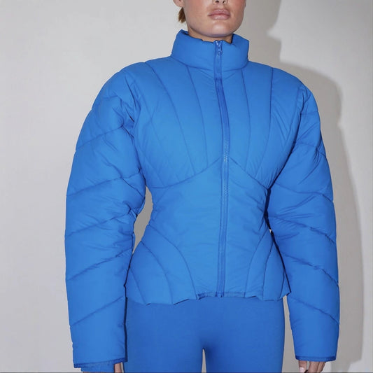 Women's Waist Winter Stand Collar Warm Zipper Coats
