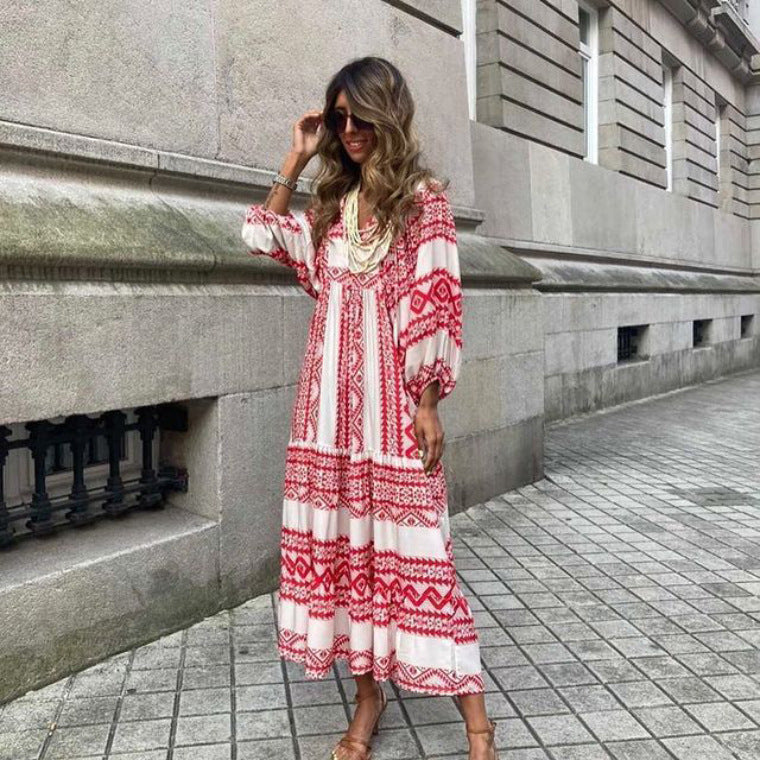 Women's Autumn Geometric Collage Puff Sleeve Street Fried Clothing