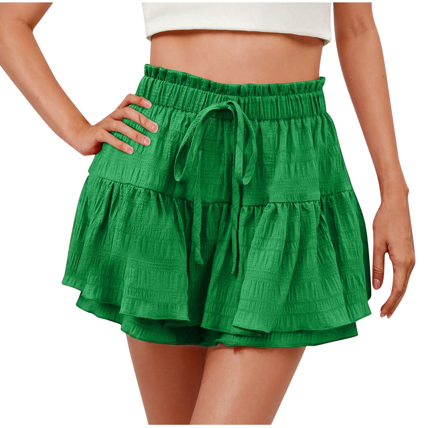 Women's Summer Fashion Ruffles Solid Color Drawstring Shorts