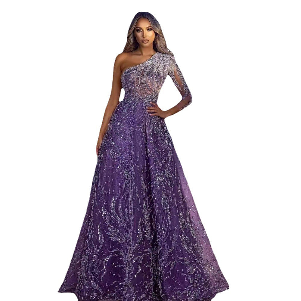 Women's Sequined Sleeve Open Split Slim Fit Wedding Dresses