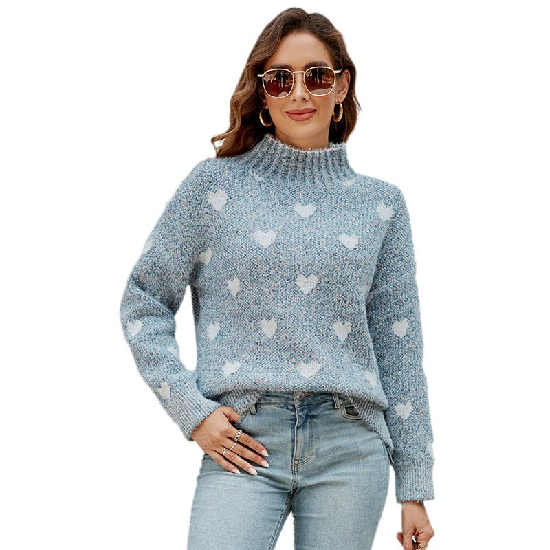 Women's Chenille Love Half Turtleneck Loose Sweater