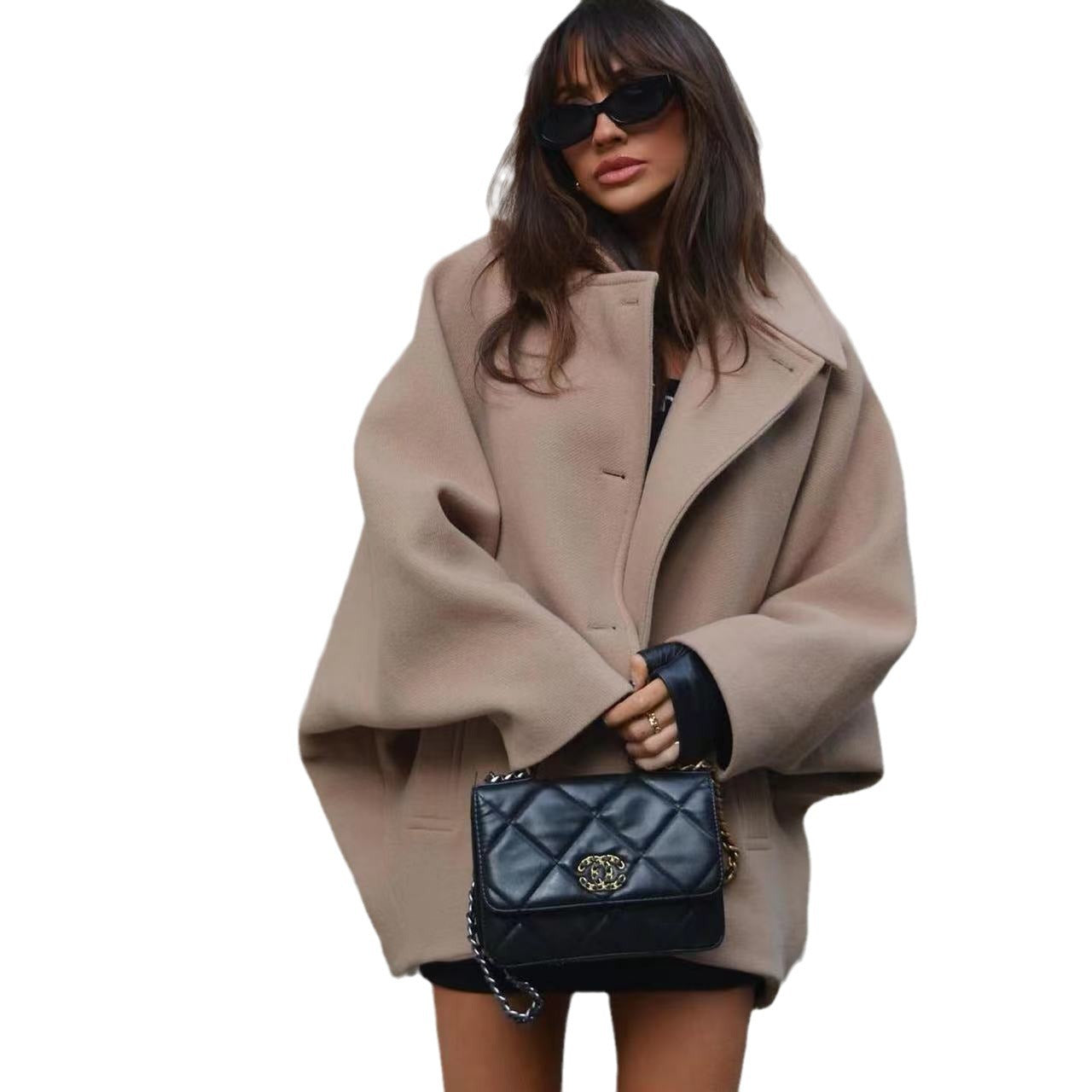 Women's Refined Lapel Long Sleeve Single-breasted Loose Coats