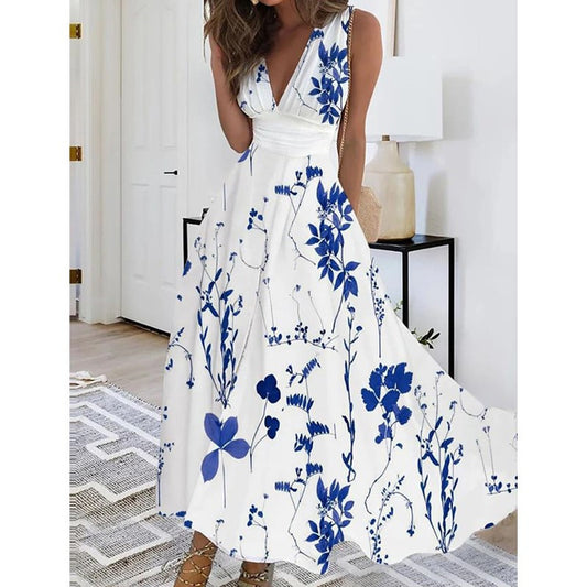Women's Summer Lining High Waist Sleeveless Printed Dresses