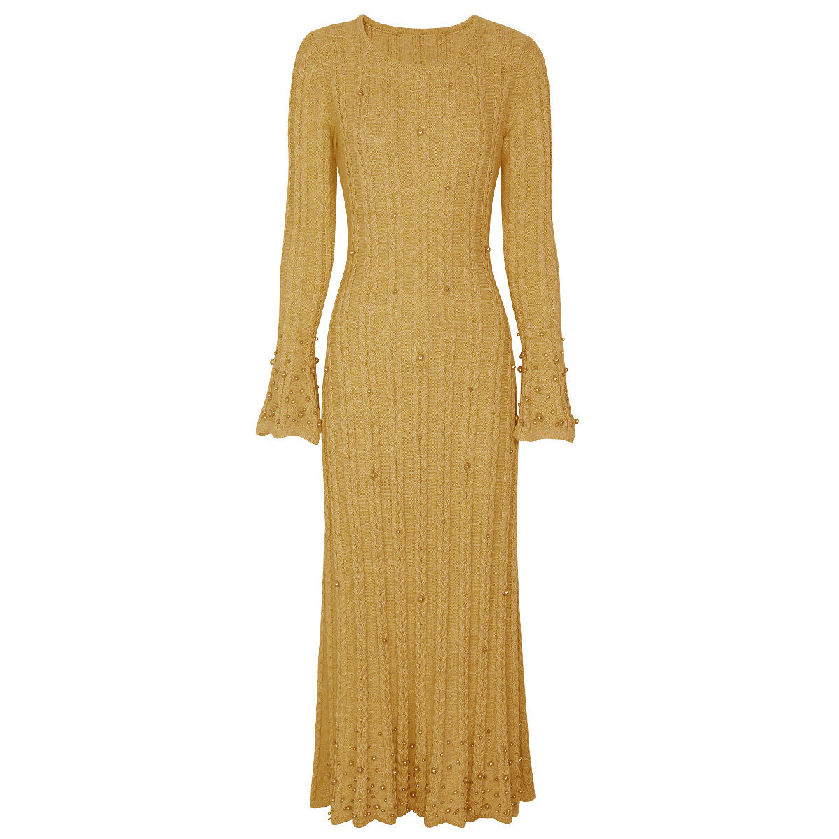 Fashion Wool Round Neck Nail Pearl Dresses