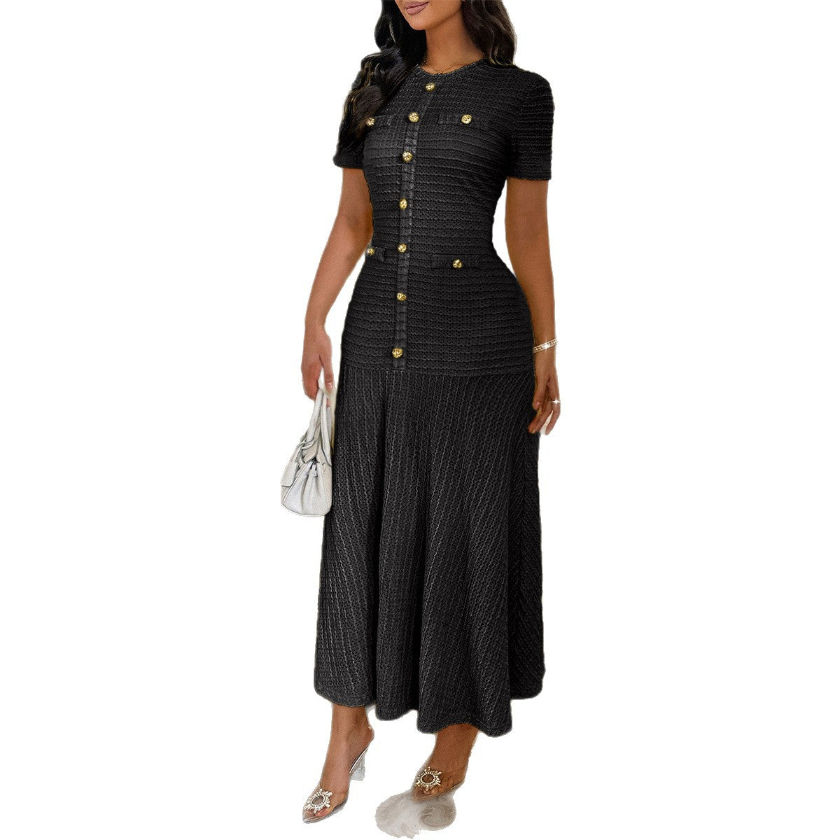Women's Simple Elegant Style Button Sleeve Maxi Dress