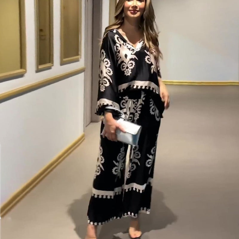 Women's Irregular Pattern Print Long Sleeve Trousers Suits