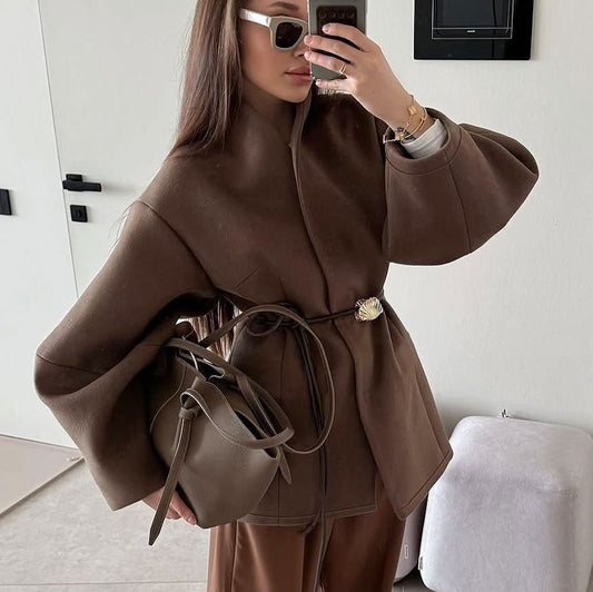 Women's High-grade Brown Woolen Design Temperament Fashion Coats