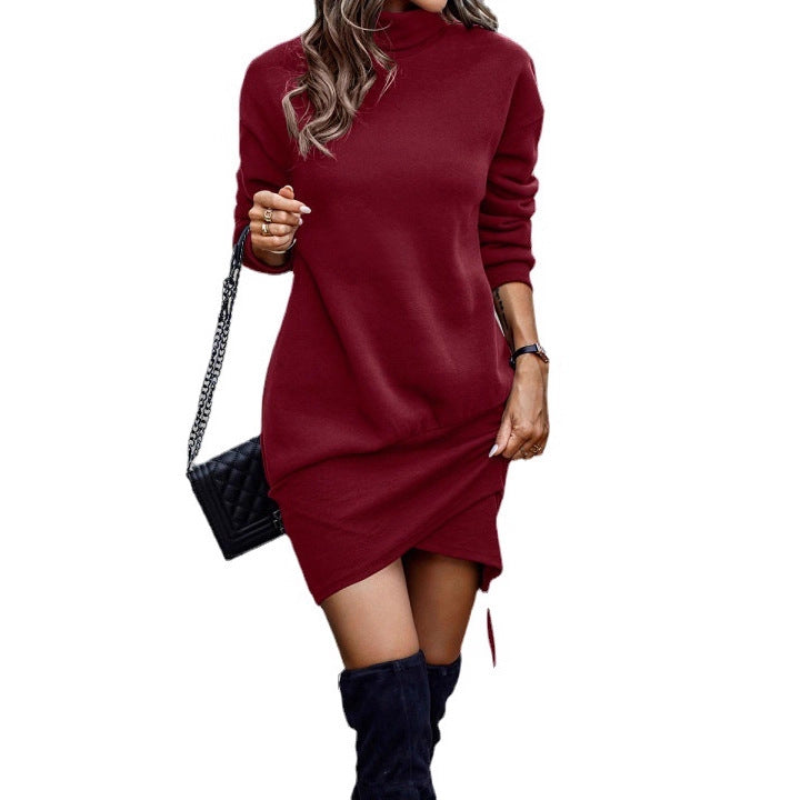 Solid Color Turtleneck Long Sleeve Cross Shorts