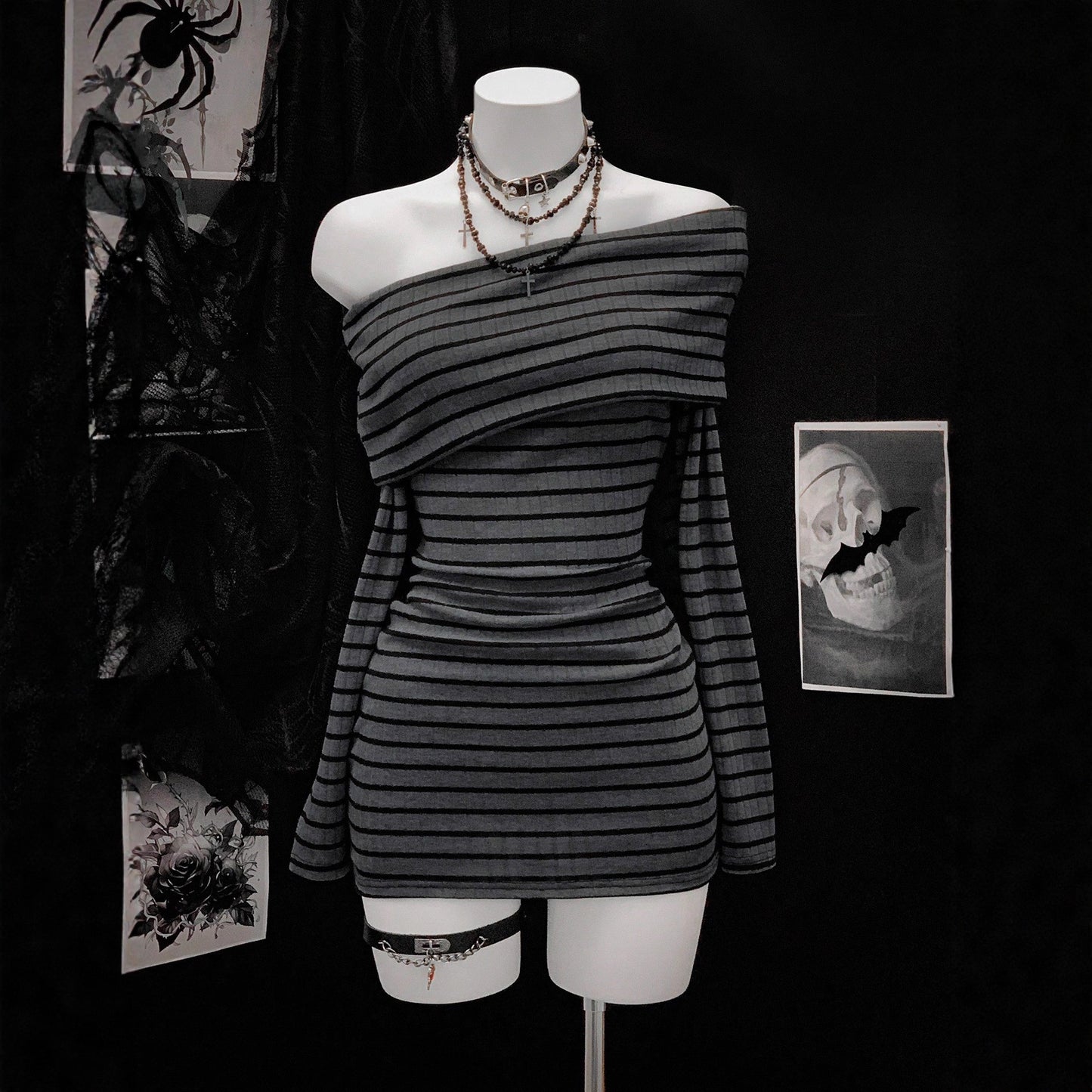 Beach Vacation Striped Long Sleeve Knit Dress