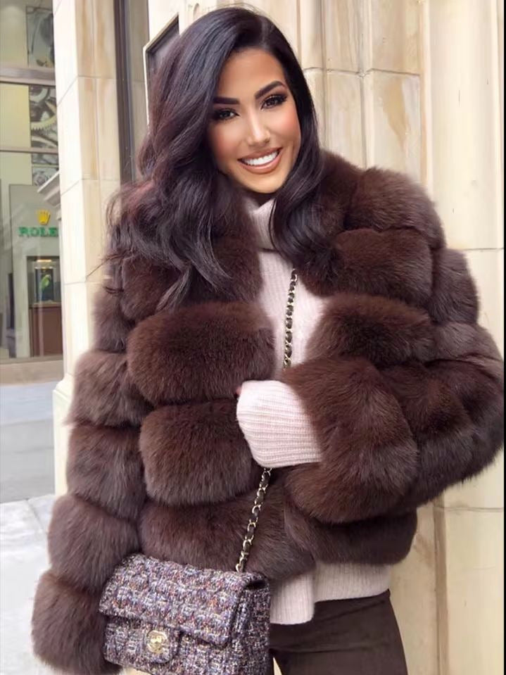 Women's Fur Imitation Fox Faux Slimming Stand Coats