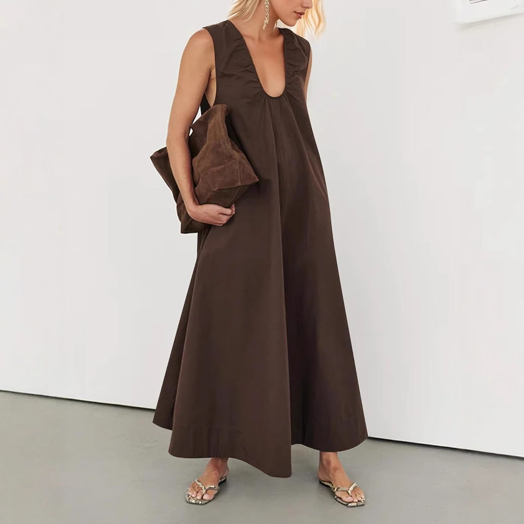 Fashionable Commuter Pleated Double A- Line Slimming Dress