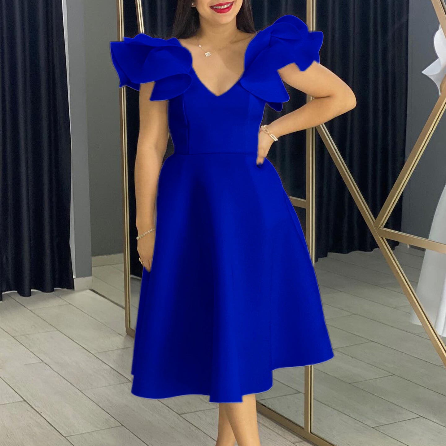 Summer Ruffled High Waist A- Line Banquet Dress