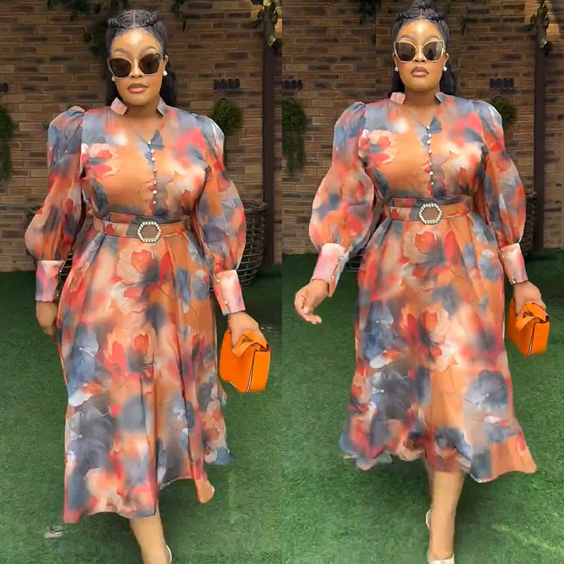 Women's Large Printed Long Dress Independent Fashion Dresses