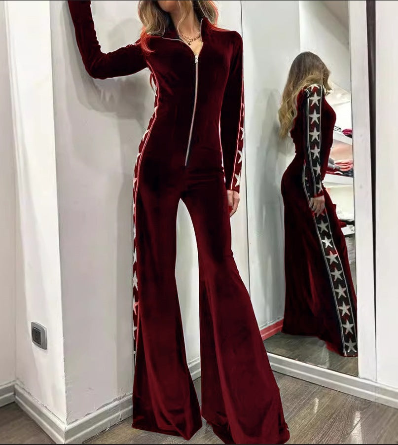Fashion Veet Stitching Printing Long Sleeve Dresses