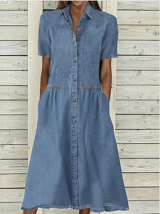 Spring Collar Casual Denim Sleeve Dress Shorts