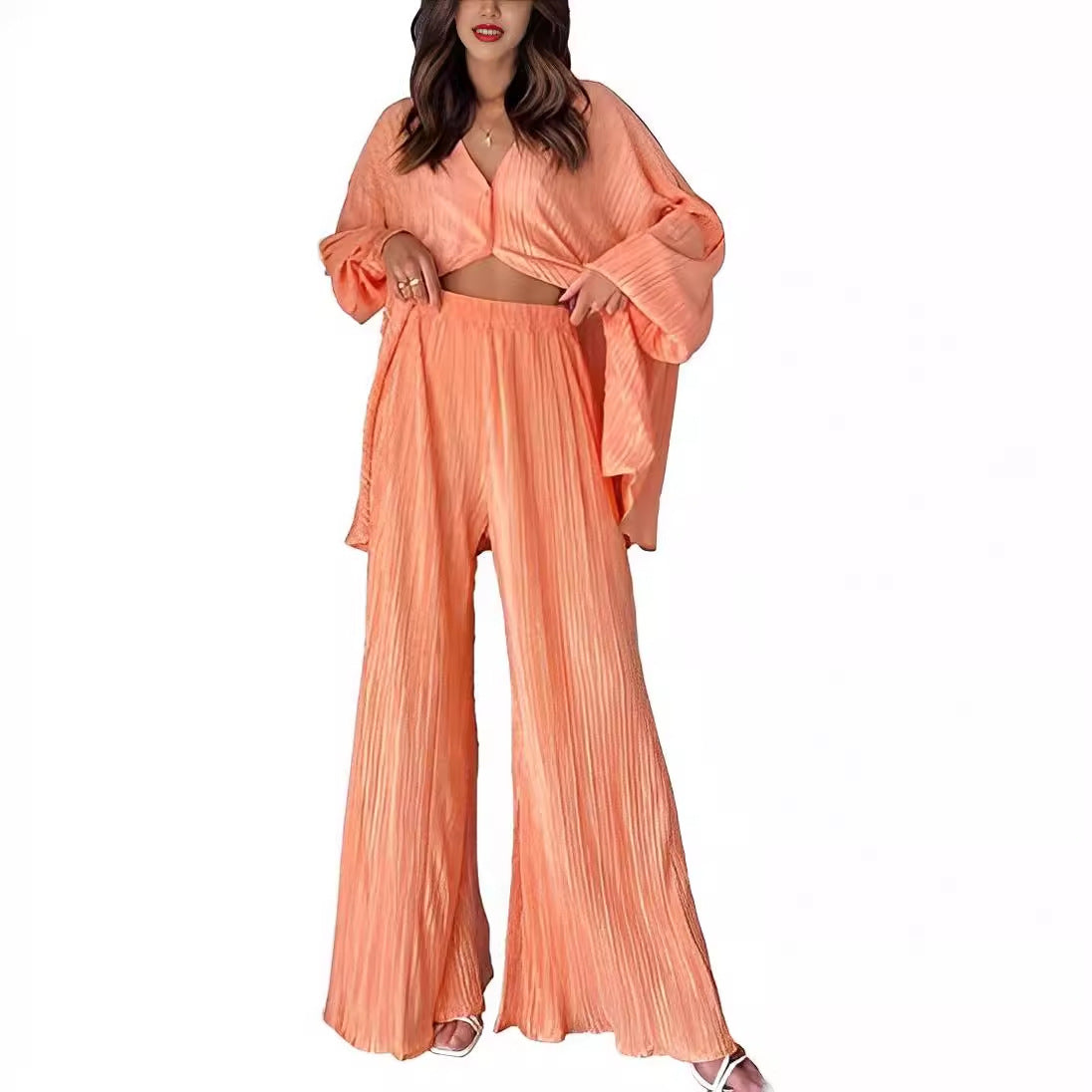 Women's Autumn Pleated Bell-bottom Single-breasted Home Wear Suits