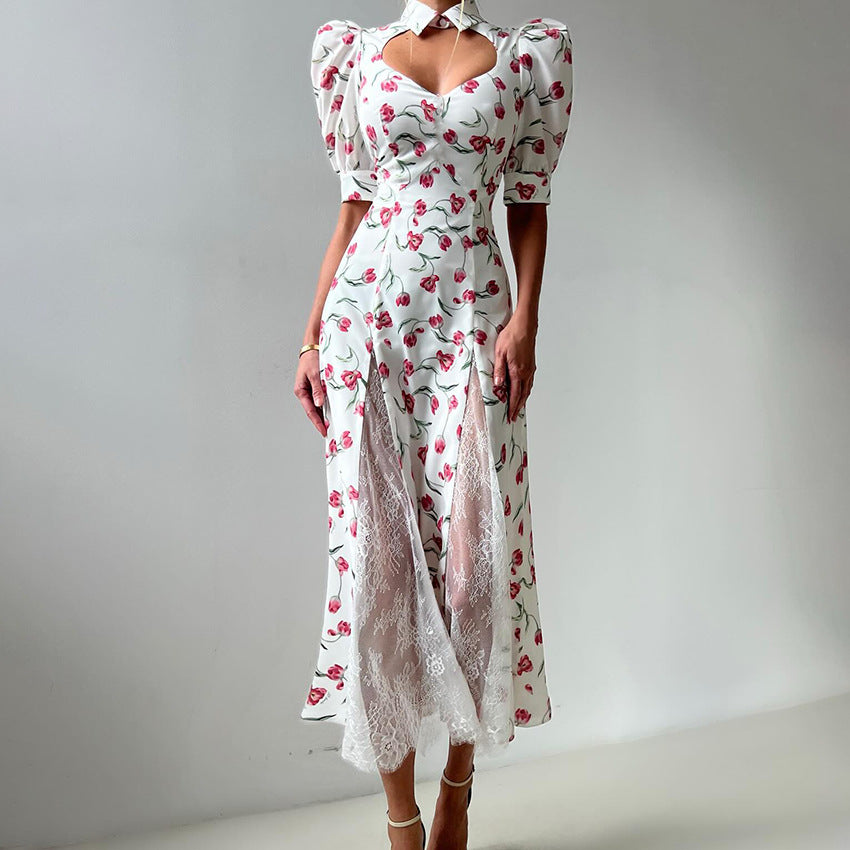 Women's Floral Dress Summer Design Lace Stitching Dresses
