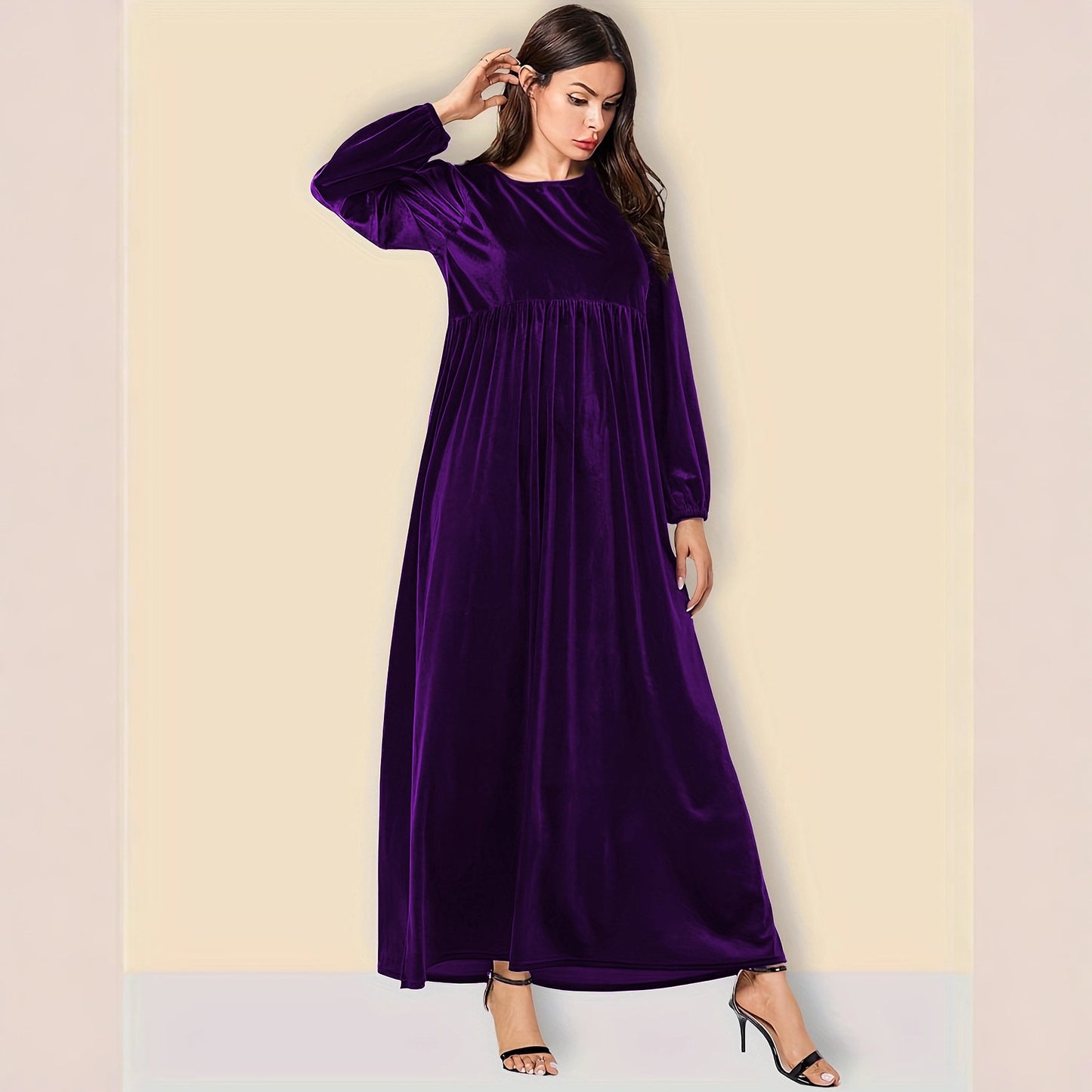 Women's Sexy Round Neck Long Sleeve Veet Dress