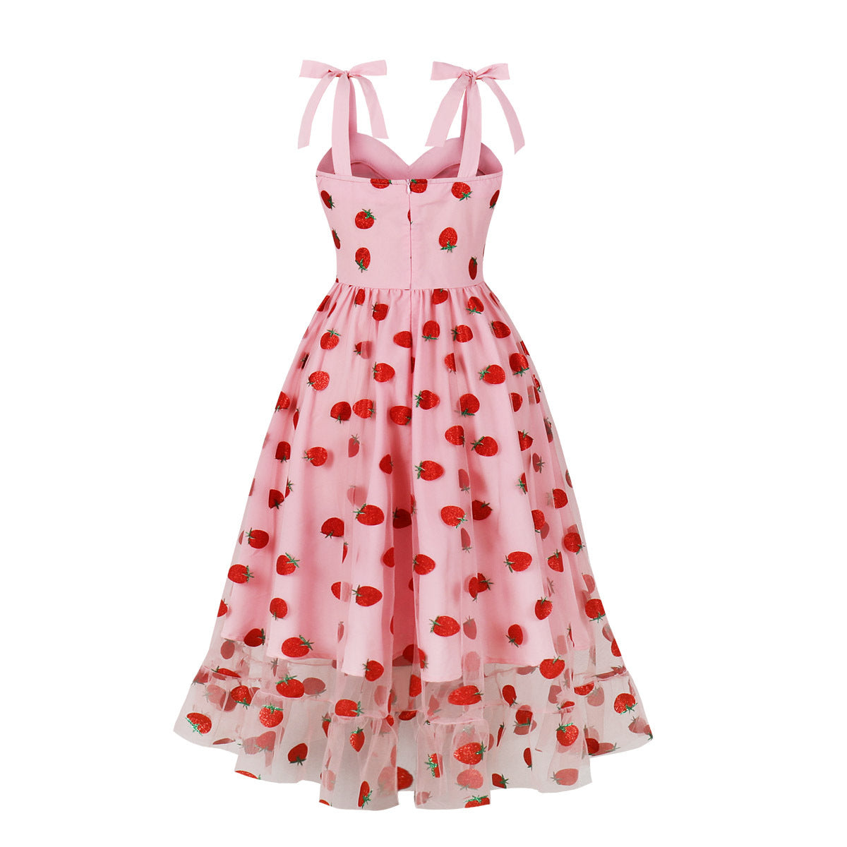 Strawberry Printed Slimming Mesh Tube Hepburn Style Dresses