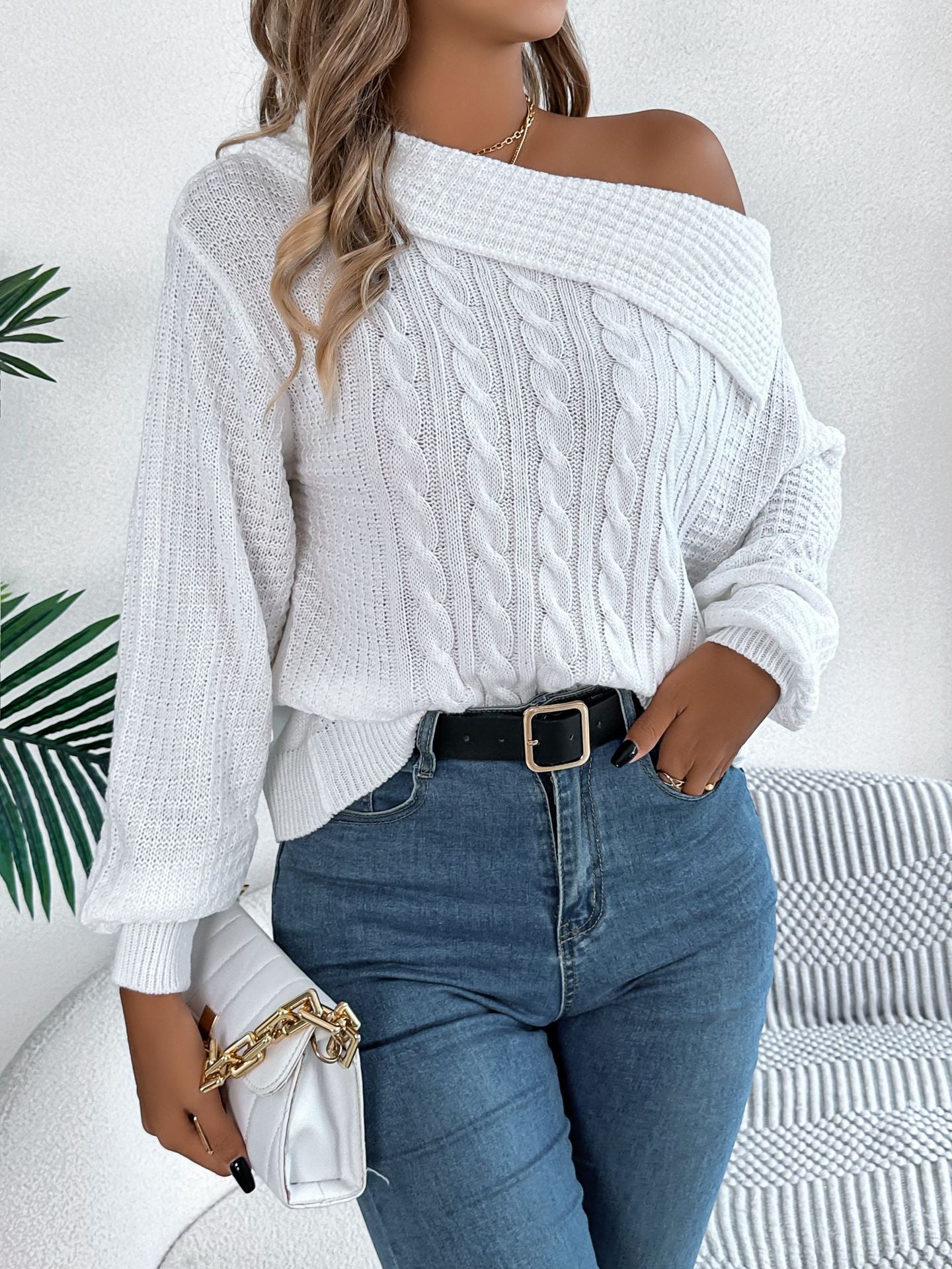 Women's Casual Sexy Lapel Twist Long Sleeve Sweater