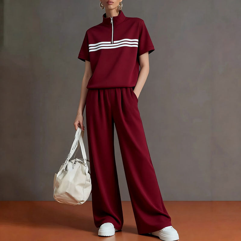 Women's Sportswear Stand Collar Short-sleeved Shirt Two-piece Fashion Casual Suit