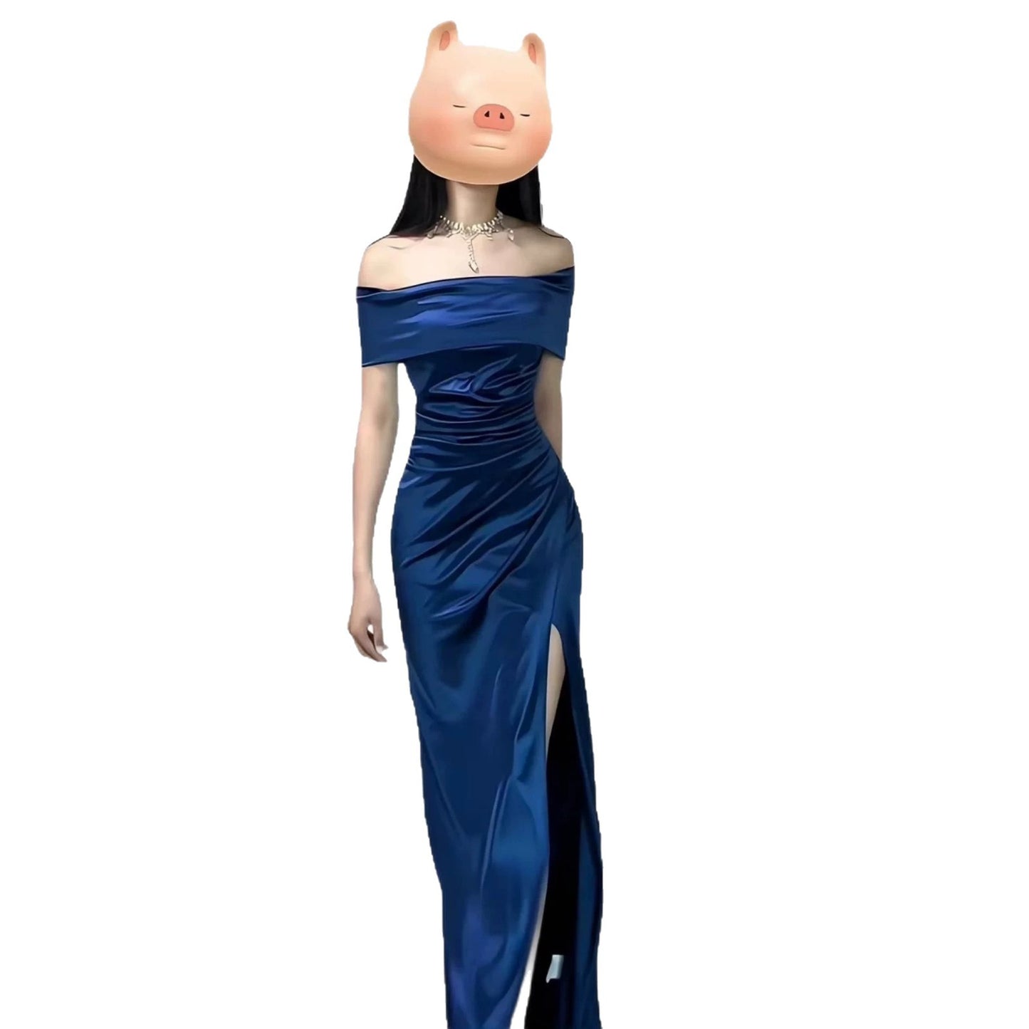 French Style Gown Satin Texture Slit Dress