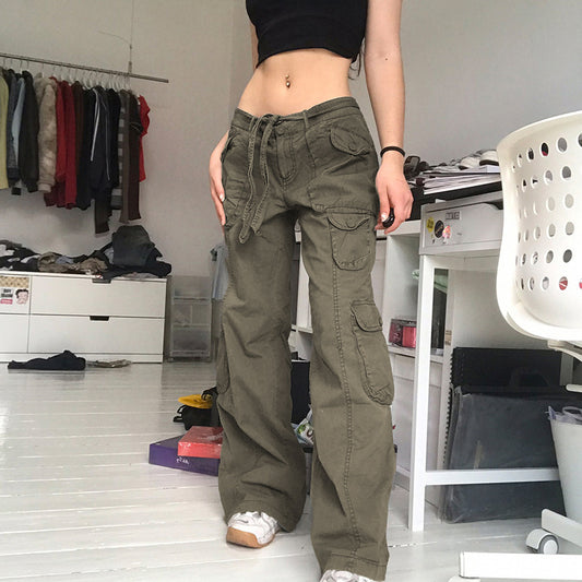 Low Waist Washed Gray Pocket Street Style Jeans