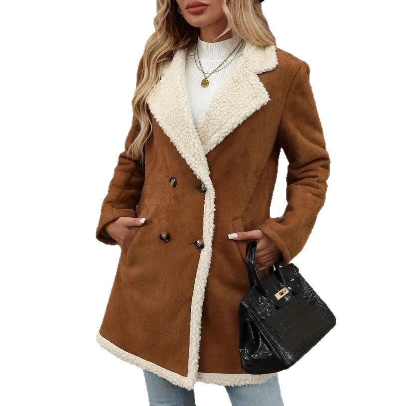 Women's Suede Fashion Casual Polo Collar Mid-length Coats