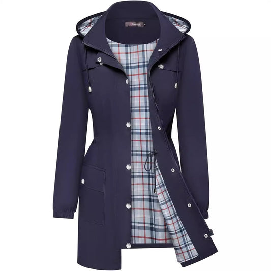 Women's Casual Fashion Plaid Long Sleeve Anorak Coats
