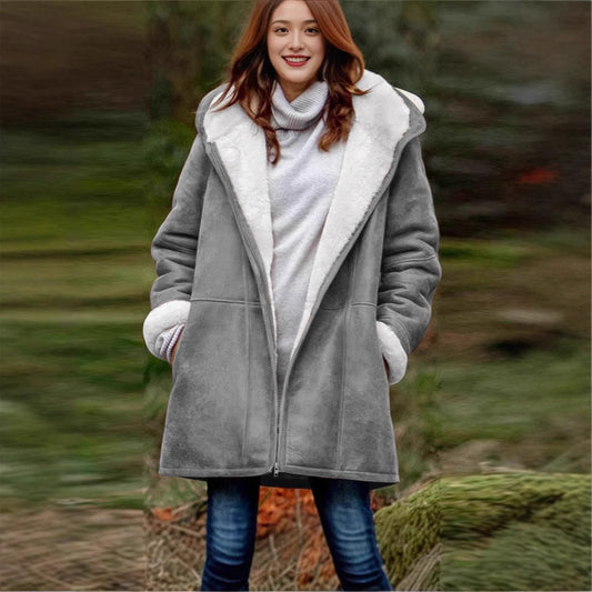 Women's Loose Veet Thickened Solid Color Mid-length Coats