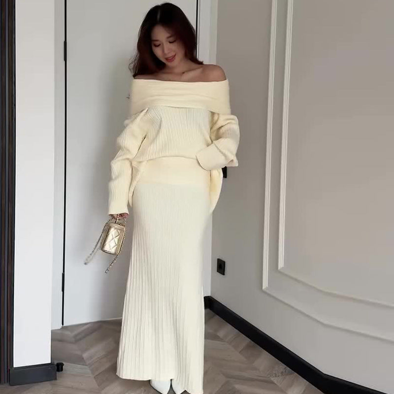 Autumn Fashionable Knitted Lapel Two-piece Set Suits