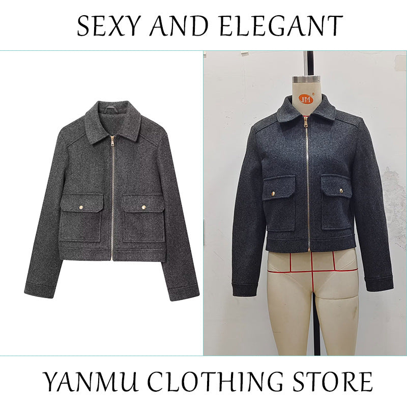 Women's Zipper Ornament Soft Retro Double Pocket Coats