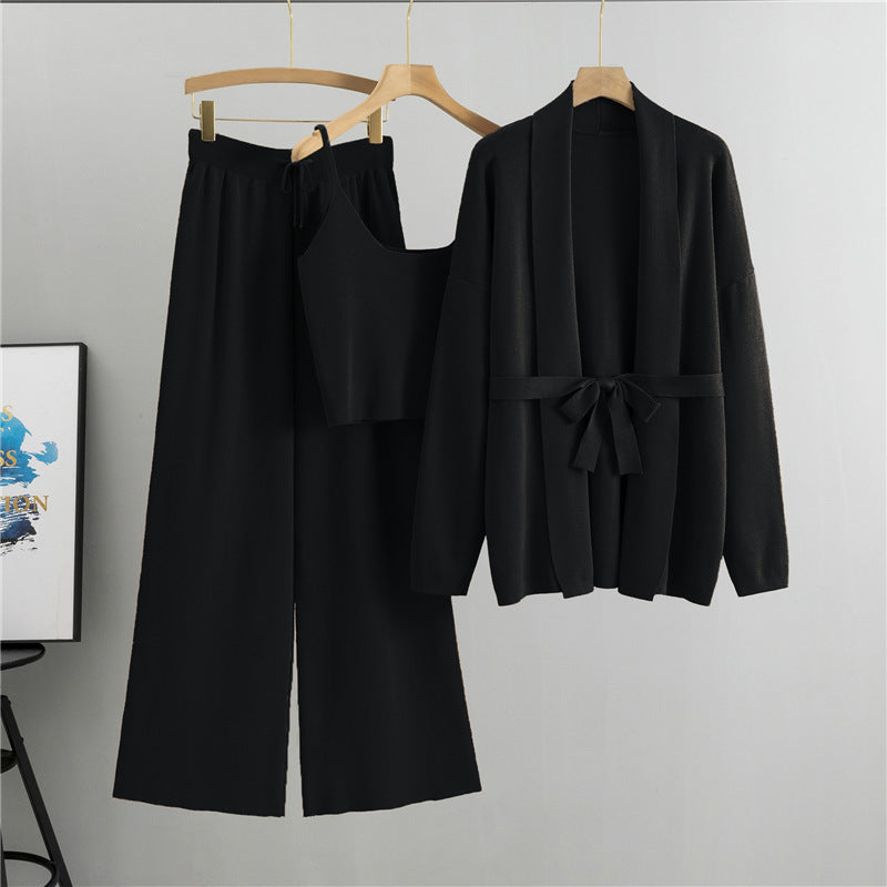 Women's Loose European Goods Knitted Sling Three-piece Fashion Casual Suit