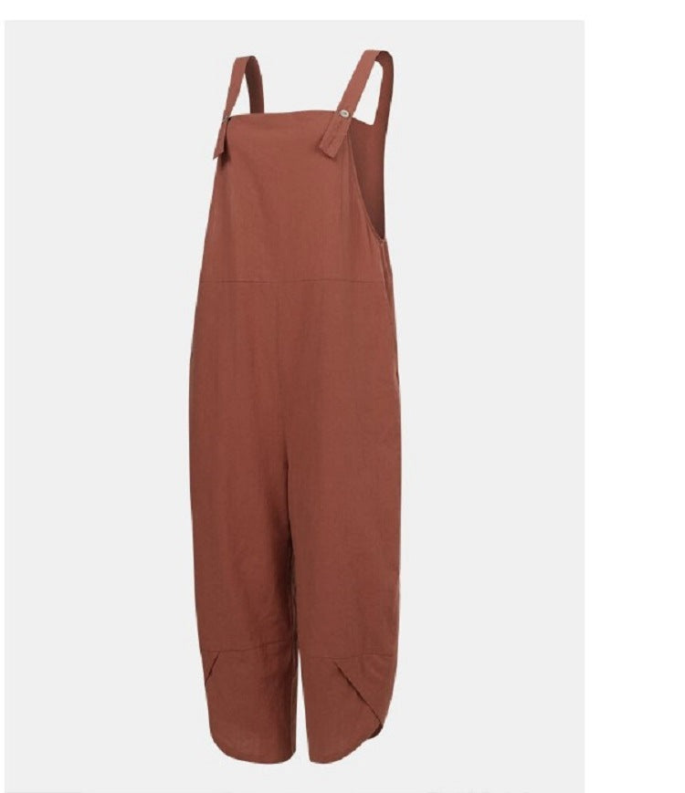 Women's Solid Color Casual Cropped Suspender Pants