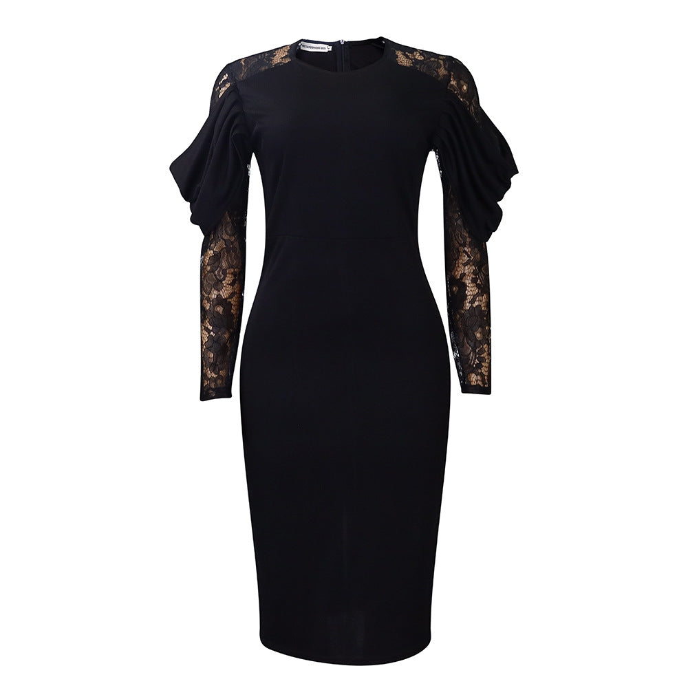 Women's Fashion Temperament Lace Slim Fit Patchwork Dress