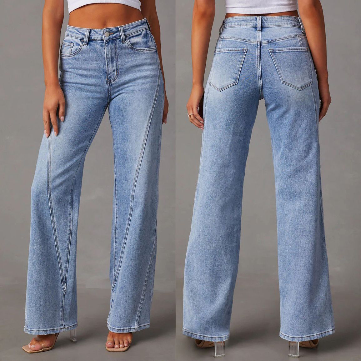 Women's Wide Leg Loose Stitching Trousers Street Jeans