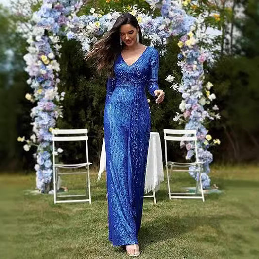 Dress Spring Pure Color Sequins Long Dresses