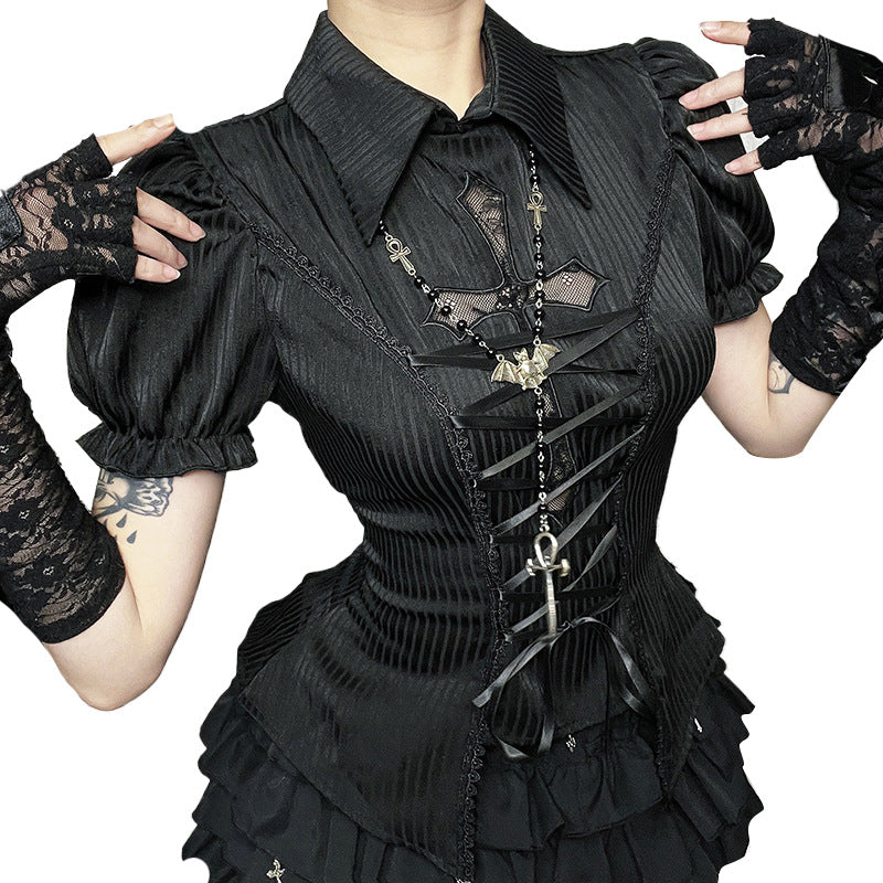 Women's Dark Cross Hollow Lolita Shirt For Blouses